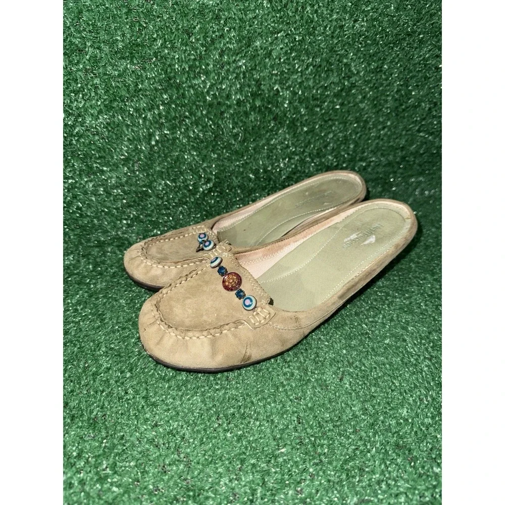 Hush Puppies Vintage Brown Leather Suede Low Heeled Shoes W/ Gems Women Size 7 M
